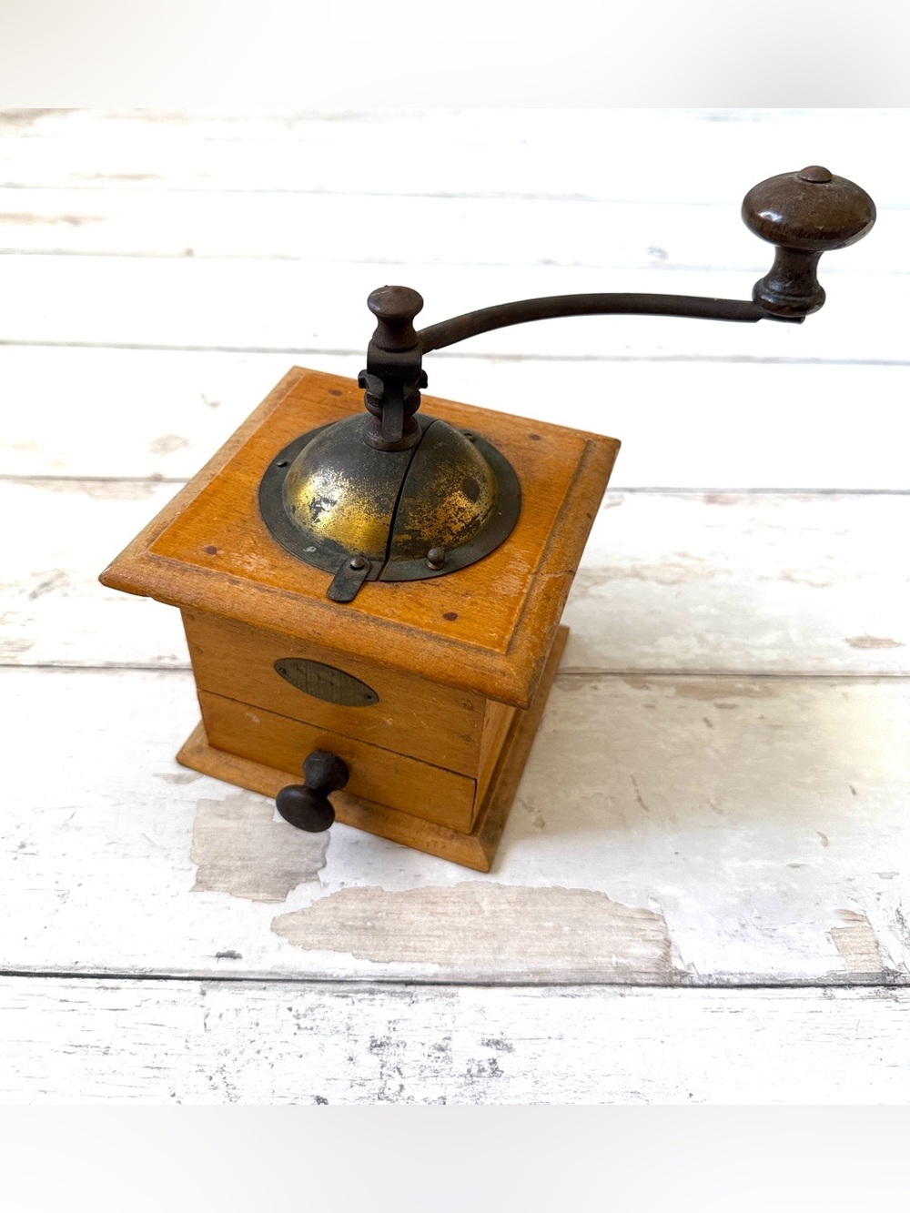 Antique Peugeot Frères Wooden Coffee Grinder French Country Kitchen Decor